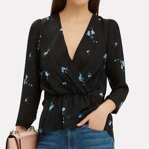 A.L.C. Rena silk blue floral wrap top